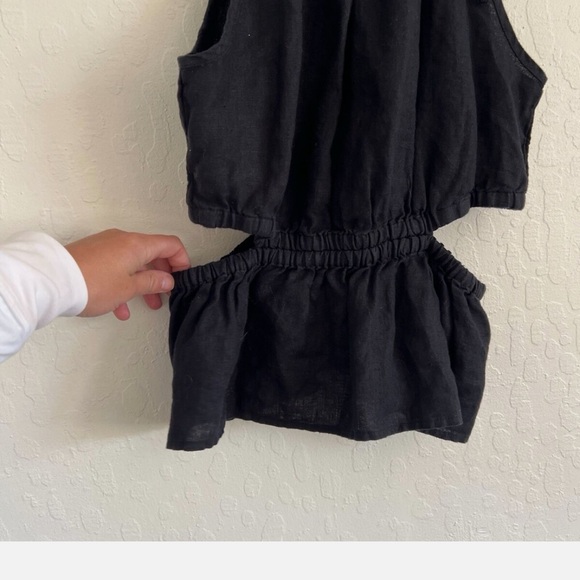 J. Crew Women’s Cutout Linen Tank Top Black Halter Peplum Tie Shoulder - Picture 5 of 7